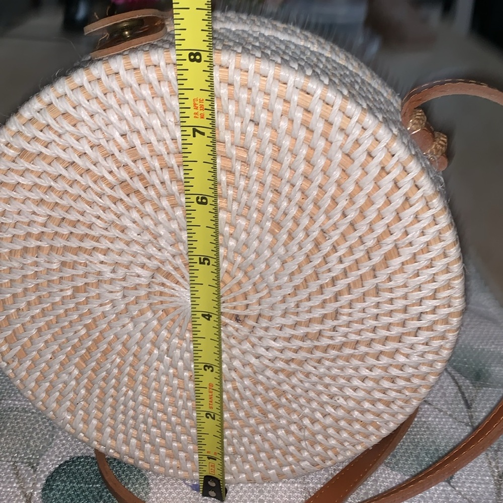 Round Woven Bag with Tan Strap - Picture 7 of 8